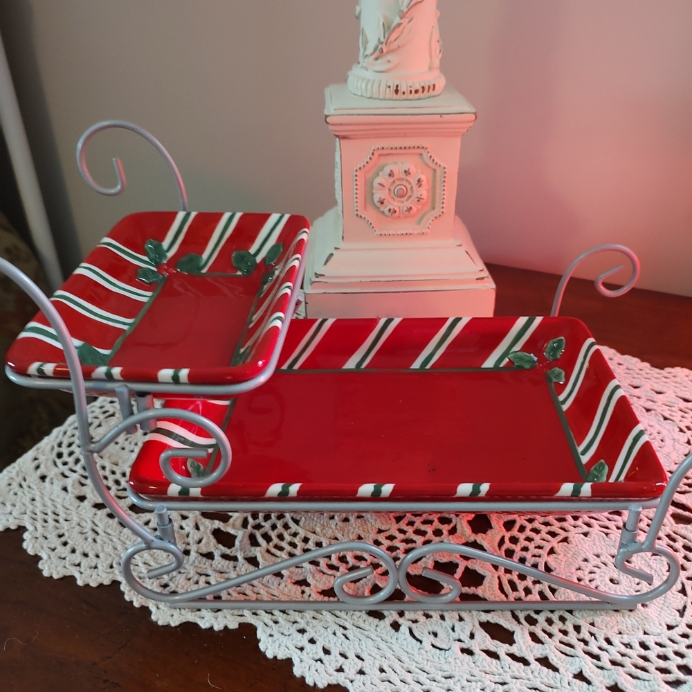Ganz Red and Green Holiday Serving Sleigh